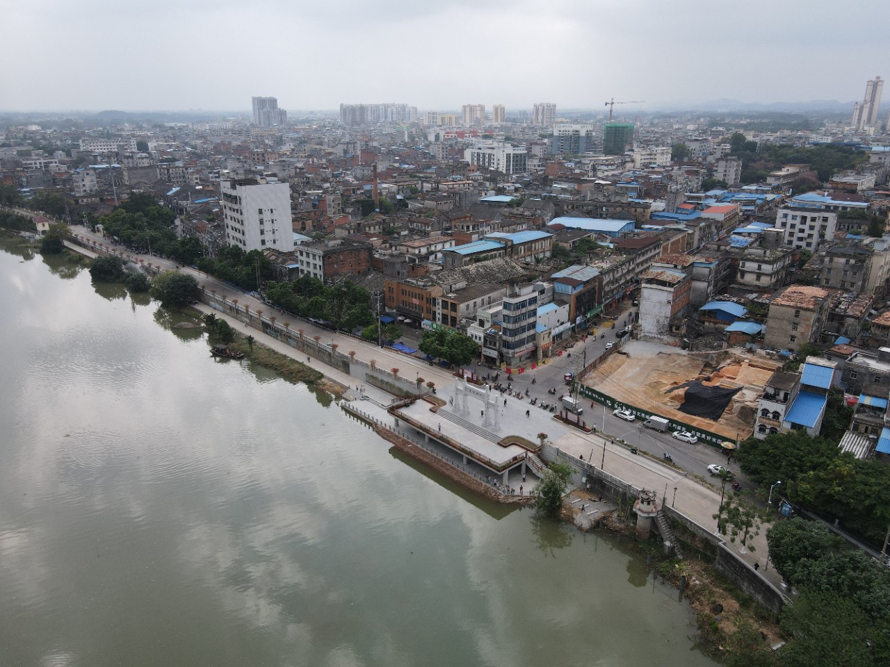 航拍欽州老街跟平南古渡